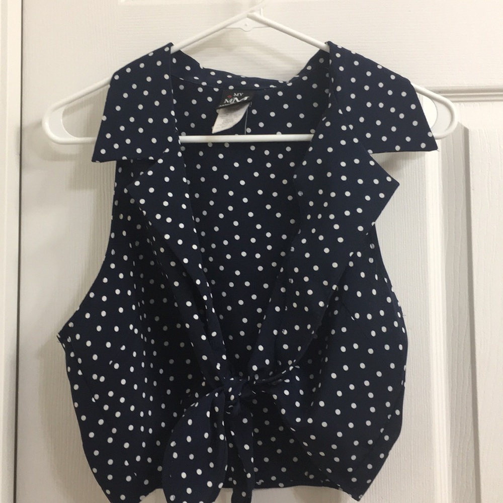 Navy blue and white chiffon blouse
